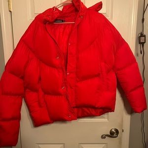 BRAND NEW RED NYLON BOMBER JACKET